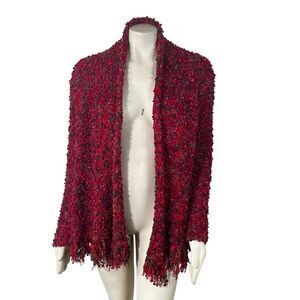 Ruby Rd Open Front Cardigan Sweater Popcorn Fringe‎ Multi Color Grandma Core PXL